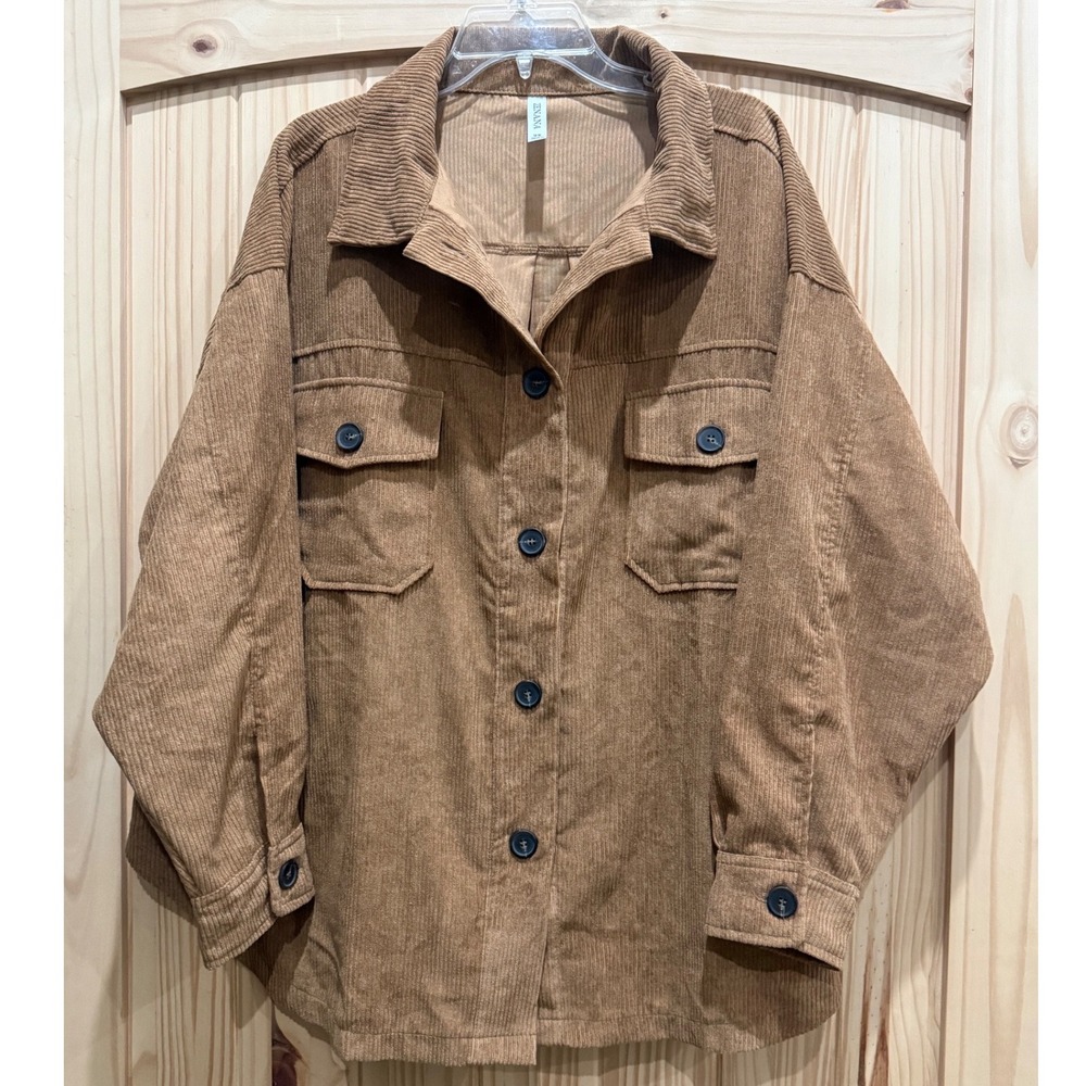 Zenana Women Brown Corduroy Shacket Oversized Button Down Jacket QJ-1108X 2X